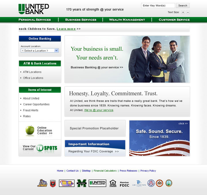 United Bank website screen